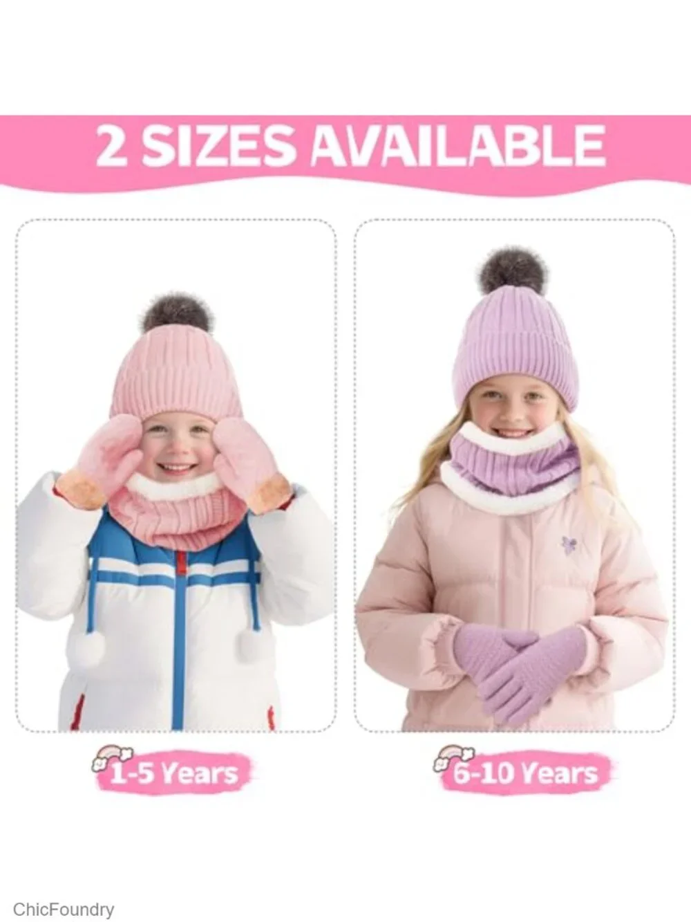 Kids Winter Hat Gloves Scarf Set Fleece Lining Knit Mittens Neck Warmer
